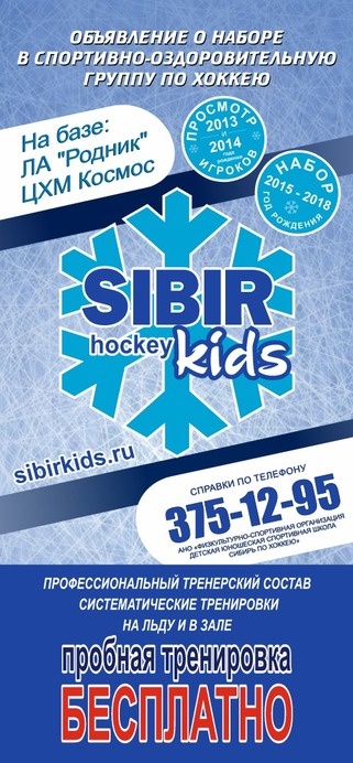 Открыт набор в хоккейную школу Sibir kids